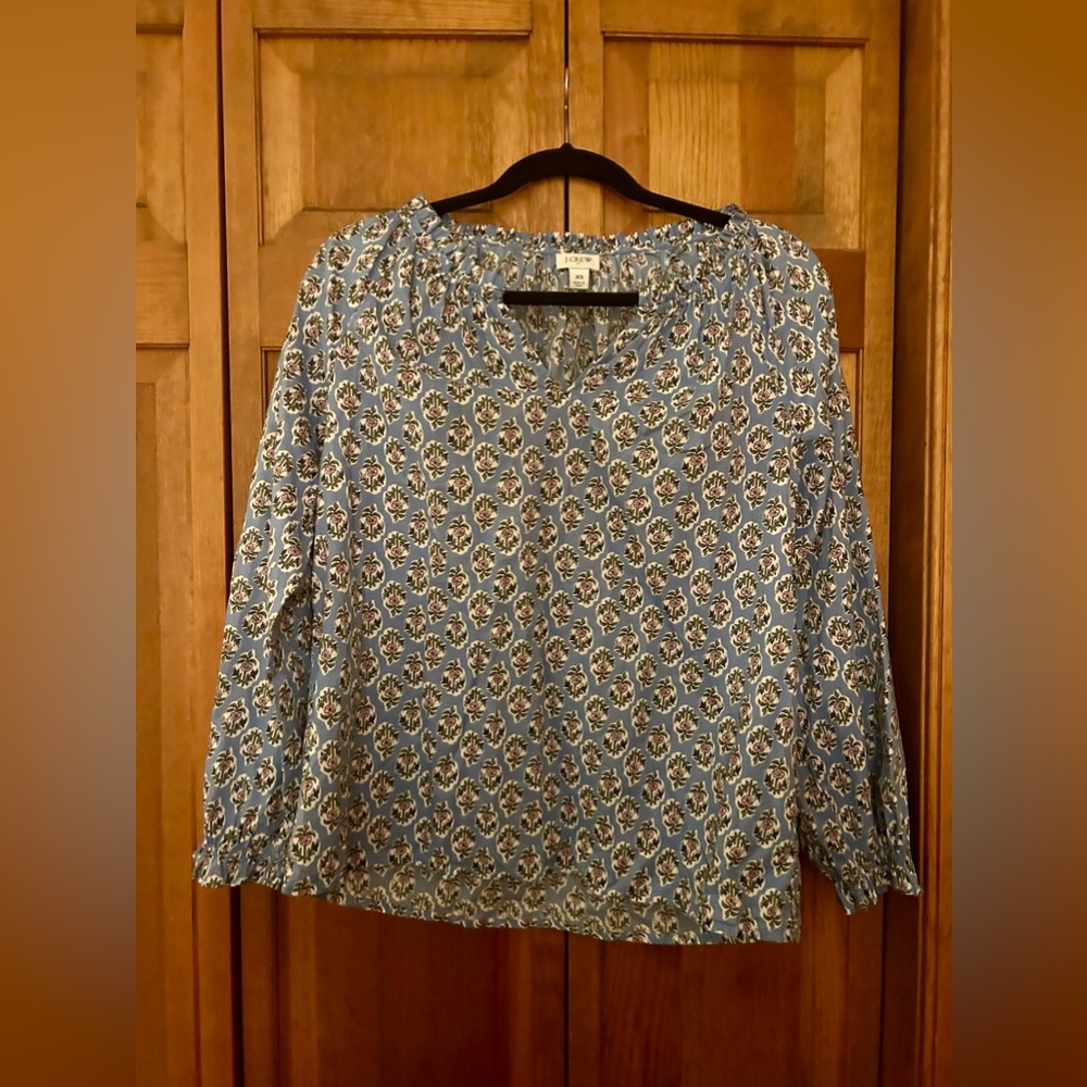 J. Crew Women's Floral Blue Sz XS Boho/Bohemian Cottagecore Whimsical Blouse